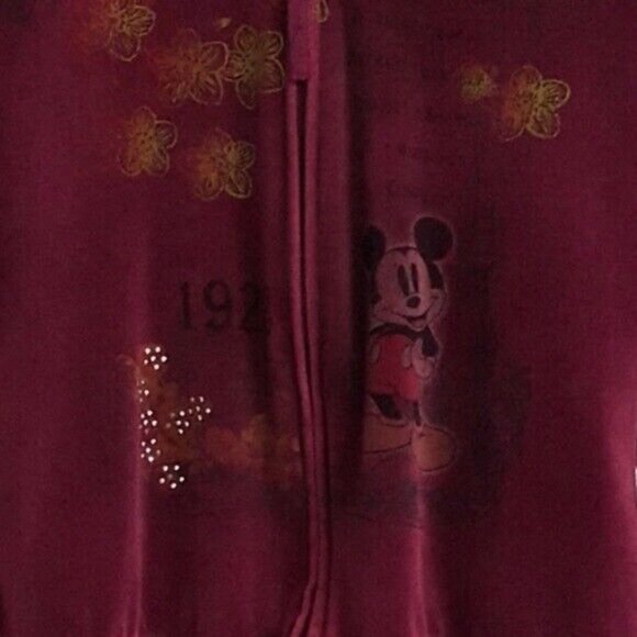 2/$15 Disney Mickey Mouse Velour Hoodie Red Size Small Red Ribbed Zip Sweatshirt - Picture 3 of 7